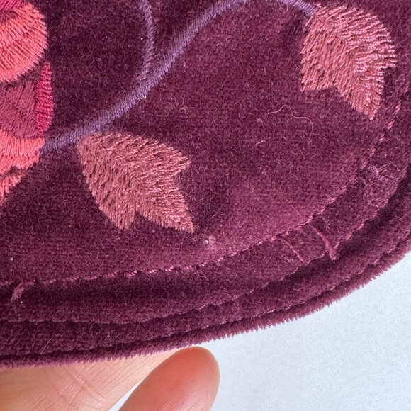 Lucky Brand Live In Love Burgundy Velvet Floral Embroidered Open Front Blazer - Picture 4 of 16